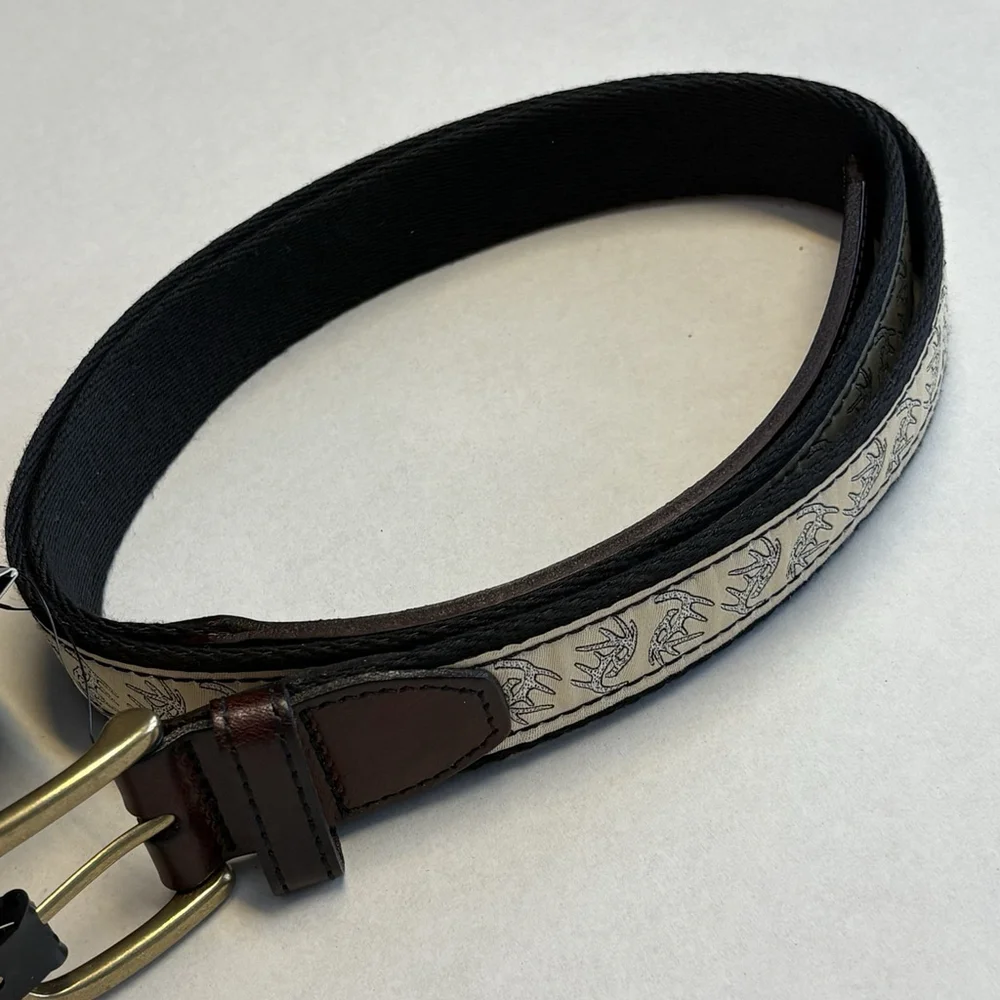 Heybo Outdoors Antlers Canvas Leather Belt Brown Tan Size 44 New